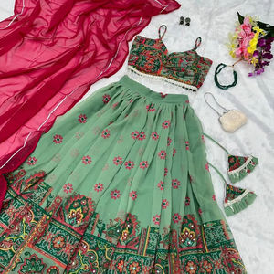 ผ้าจอร์เจียแท้พิมพ์ลายดิจิทัลสีเขียว pista - Product Image 1