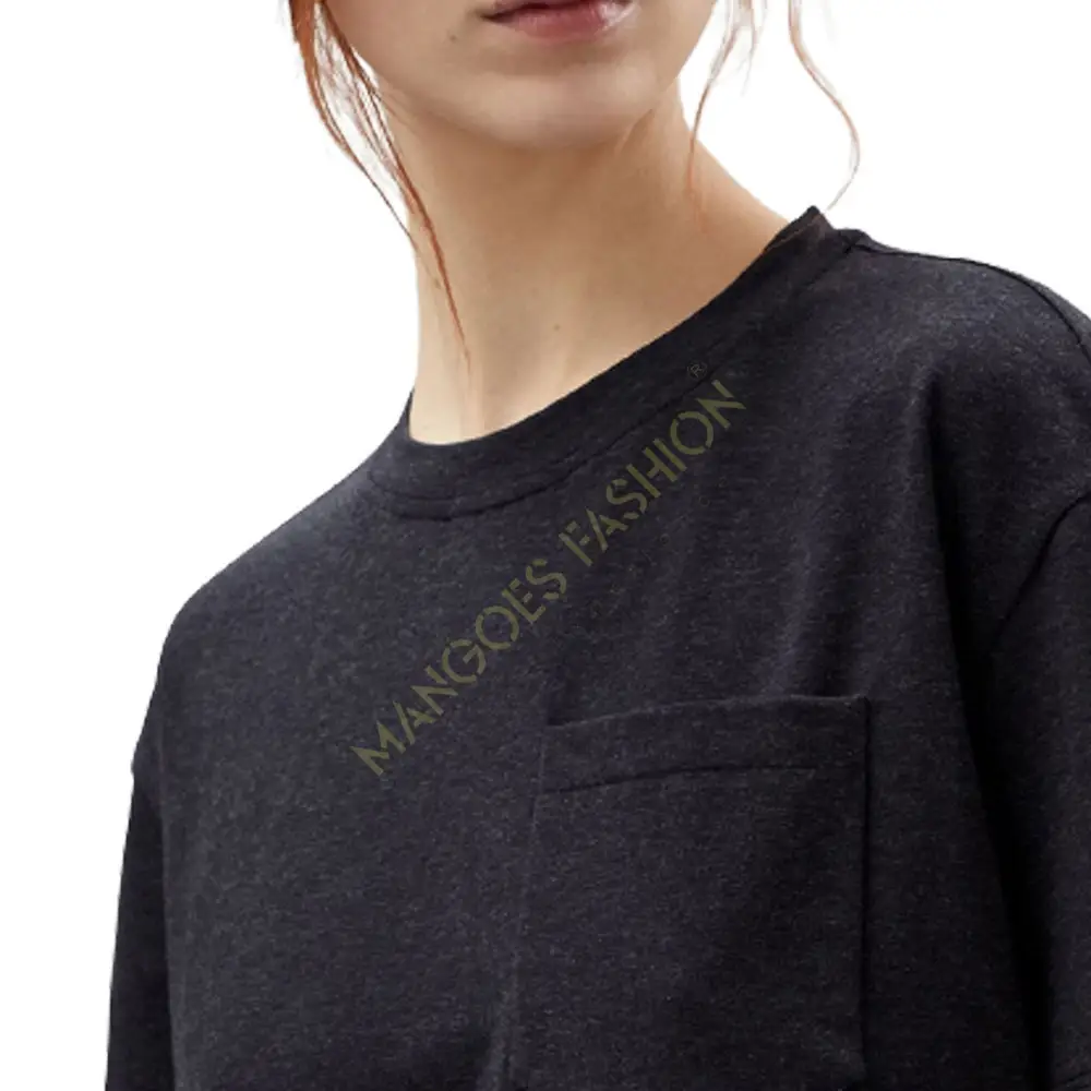 Fornitore di abbigliamento Casual donna o-collo cotone disegni personalizzati t-shirt stampate t-shirt in Jersey di cotone elasticizzato tasca ombra