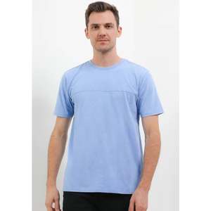 Camiseta de cuello redondo de algodón 100% de gran tamaño azul cielo de lujo para una sensación de comodidad y lujo Patrón sólido para uso diario - Product Image 1