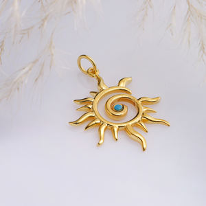 Pendentif en pierre turquoise spirale soleil, fabrication artisanale turque, vente en gros, bijoux fins, argent sterling 925 - Product Image 4