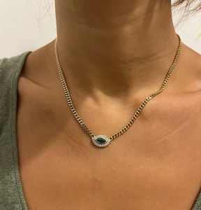 Collar de cadena cubana de oro amarillo de 18 quilates para mujer, collar apilable de esmeralda de 3,2mm de ancho con joyería de moda de diamantes - Product Image 1