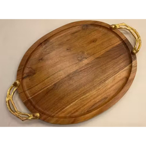 ถาดเสิร์ฟของตกแต่งบ้านสุดหรูถาดไม้ไผ่วินเทจพร้อมที่จับดอกไม้ดีไซน์สวยเหมาะสำหรับของหวานและขนมถาดเสิร์ฟ - Product Image 5