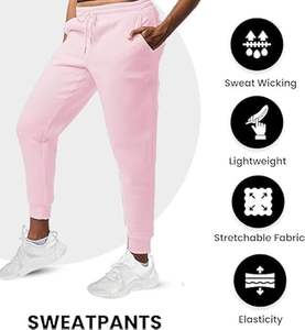 Pantalons de survêtement en molleton respirant à taille élastique pour femmes, coupe mi-longue, style hip-hop, 65% polyester, 35% coton, avec poches - Product Image 2
