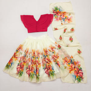 Ensemble Lehenga Choli Shoryam Fashion pour filles, imprimé floral, en organza, longueur au sol, avec chemisier à col en V à volants et dupatta, pour les mariages et les fêtes - Product Image 2