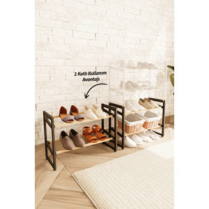 Sinbo Fix-2046-1 Modern Black <b>Wooden</b> <b>Shoe</b> <b>Rack</b> with Rods Multi-Purpose Closet Accessory 65cm Height 20cm Depth - Product Image 2