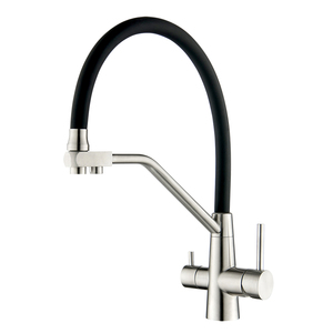 Robinet de cuisine à double poignée classique moderne en acier inoxydable 304 poli à 3 voies LAN SHAN D521S pour cuisine - Product Image 1