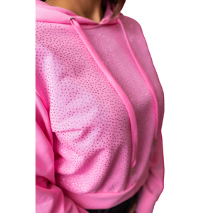 Sudadera con capucha rosa con diamantes de imitación al por mayor 100% algodón personalizado invierno Color sólido mujer Casual suelto impreso frente ecológico - Product Image 3