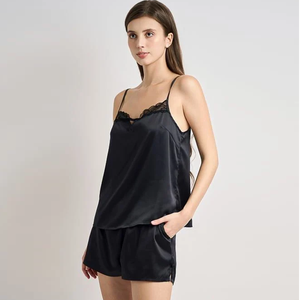 Pijama de satén liso corto de colores personalizables para mujer, ropa de dormir de verano para mujer - Product Image 3