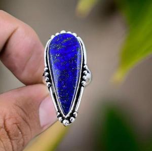 Bague d'éternité en vermeil faite à la main en argent sterling 925 Design classique unique Lapis Lazuli naturel sertissage de lunette de pierres précieuses mariages - Product Image 4