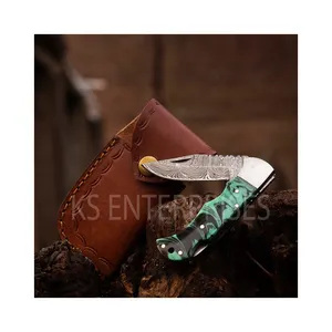 Custom Handmade Aço Damasco Folding facas Pocket knife Back Lock com Couro Bainha Tactical Folding Knife
