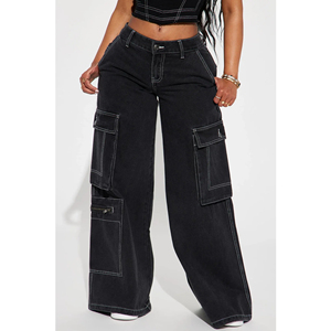 Pantalones vaqueros nuevos para mujer al por mayor, pantalones vaqueros rasgados a la moda con bolsillo lateral, pantalones cargo transpirables, pantalones vaqueros de talla grande para mujer - Product Image 3