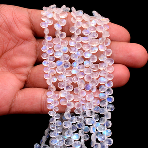 พลอยมูนสโตน AAA พลอยสีฟ้าเป็นลูกแพร์แบบเรียบ6x4mm-7x5mm อัญมณีสีรุ้งธรรมชาติสีขาวเหมาะสำหรับเป็นเครื่องประดับ - Product Image 6