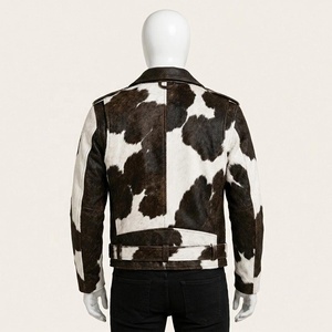 Chaqueta de Motero para Hombre, de Cuero Genuino con Patrón de Piel de Vaca, Cuello Camisero, Cierre de Cremallera, Corte Regular, Estilo Slim de Invierno, Personalizable - Product Image 2