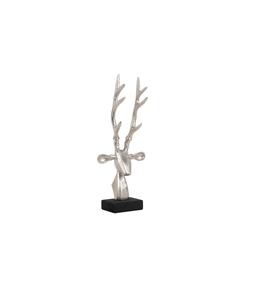 Sculpture de tête d'animal élégante en bois d'argent de style nordique sur base noire pour étagère de salon, hôtel de luxe minimaliste - Product Image 1