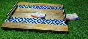 Bandeja con incrustaciones de madreperla con mango de madera Premium, postre de Ramadán Mubarak de lujo y plato para servir con fecha, regalo festivo Eid Mubarak - Product Image 3