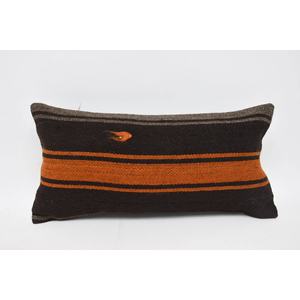 Tapis Kilim en Laine Rayée Subtile 12x24 Pouces Motif Vintage Tissé en Marron - Product Image 1