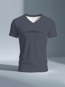 Camisetas de punto con cuello de pico para hombre al por mayor 100% poliéster informal manga corta transpirable ecológico ajuste regular pantalla de seda - Product Image 4