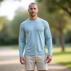 100% coton Polyester à manches longues t-shirt hommes été surdimensionné t-shirts hommes Jogging Fitness porter col rond t-shirt hommes - Product Image 2