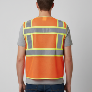 Logotipo de impresión personalizado ANSI Clase 2 Seguridad de alta visibilidad Chaleco de malla de seguridad reflectante Flash LED Construcción impermeable Naranja - Product Image 4