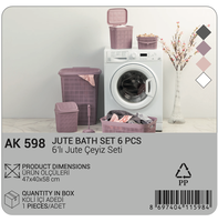Juego de Baño Rectangular de Yute Afossa, 6 Piezas, Plástico Ecológico Moldeado por Inyección, Capacidad de Carga de 10 kg, Contenedor de Lavandería