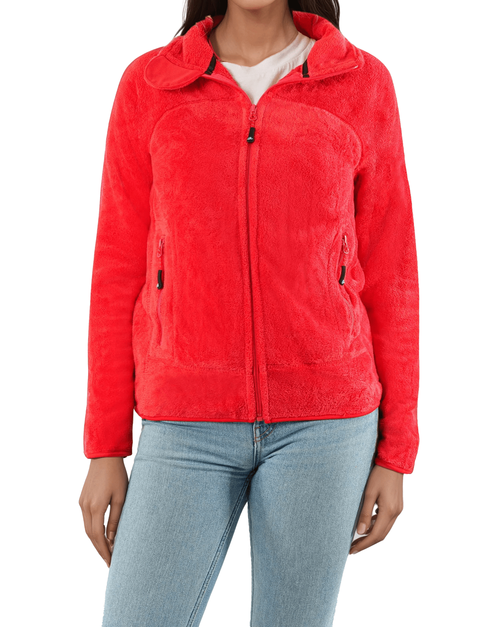 Women's Winter Breathable Eco-Friendly Windproof Nylon Fleece Jacket Hooded Collar Full Zipper Two Front Pockets 100% Wool