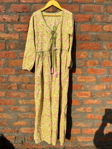 Casual Floral bordado a mano bloque impreso algodón Maxi vestido largo indio mujer vestido con borla Decoración - Product Image 3