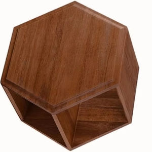 Table basse hexagonale en bois/Table d'appoint en bois avec 2 rangements ouverts pour salon chambre - Product Image 2