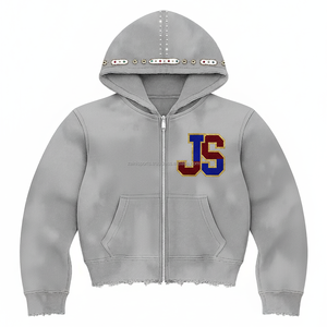 <b>Women</b> Zipper Hoodie 365 GSM Cotton <b>Fleece</b> Warm Fabric Custom Embroidery Logo Stud Detail Casual <b>Grey</b> Fashion basics hoodies - Product Image 1