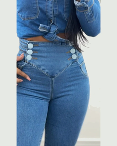 <span class=keywords><strong>Jean</strong></span> <span class=keywords><strong>taille</strong></span> <span class=keywords><strong>haute</strong></span> <span class=keywords><strong>super</strong></span> extensible à double boutonnage, effet push-up fessier, en denim tricoté uni, coupe droite, maintien moyen - Product Image 2