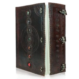 Cuaderno de bocetos antiguo, diario de cuero Vintage rústico, siete piedras, tapa dura Personal sin forro, borde de cubierta reciclado para regalo de agua - Product Image 3