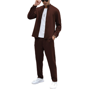 Ensemble décontracté d'été 2 pièces pour homme : Chemise à manches longues boutonnée et pantalon ample respirant à séchage rapide, haute qualité, avec poches, idéal pour le yoga - Product Image 1