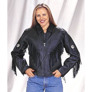 HMB-0319A VESTE EN CUIR FEMME MANTEAU DE MOTO BASIQUE NOIR BRANDO STYLE FRANGES VESTES - Product Image 2