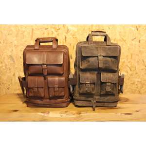 Sac à dos en cuir véritable fabriqué à la main écologique doublure en coton couverture fermeture éclair plusieurs poches Vintage Styles modernes travail de voyage - Product Image 1