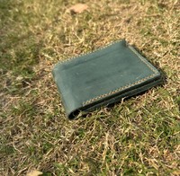Dompet pendek kulit sapi asli, Handmade, Vintage, kuda gila, dompet uang pendek, kulit sapi asli, RFID, dapat dilipat, hadiah terbuka, dompet uang untuk pria wanita