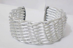 Luxury Silver Plated Copper Bangle For Women Unique Open Work Mesh Woven Wire Design Wide Solid <b>Metal</b> <b>Bracelet</b> <b>Metal</b> Crafts - Product Image 3