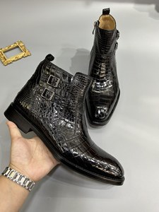 Elegantes Botas Chelsea Personalizadas 100% <span class=keywords><strong>de</strong></span> Piel <span class=keywords><strong>de</strong></span> Cocodrilo para Hombre, Zapatos Formales <span class=keywords><strong>de</strong></span> Tobillo Alto <span class=keywords><strong>con</strong></span> Hebillas - Product Image 2