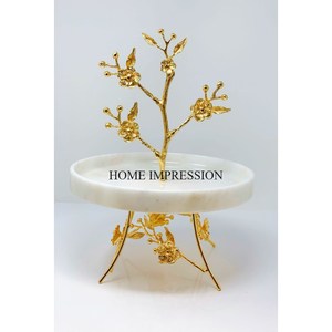 Ensemble de 3 formes rondes de créateurs d'art moderne en bois et métal fleurs uniques chocolats et bonbons de créateurs assiette de service - Product Image 4