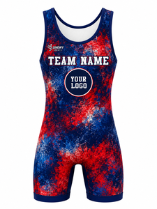 SINEWY SPORTS Singlet de lutte personnalisé pour homme, sublimation, ajusté, extensible, imprimé rouge et bleu, évacuation de l'humidité, respirant, séchage rapide - Product Image 2