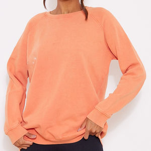 Sudadera coreana larga de algodón liso para mujer, sudadera informal con hombros caídos, diseño de cuello redondo, sudadera personalizable - Product Image 1