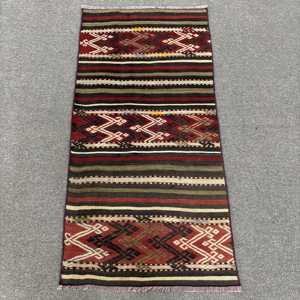 Vintage Turkish Rug, Small 1.9x3.9 ft (58x118 cm) Rug, <b>Red</b> Polka dot <b>Wool</b> Rug - Product Image 1