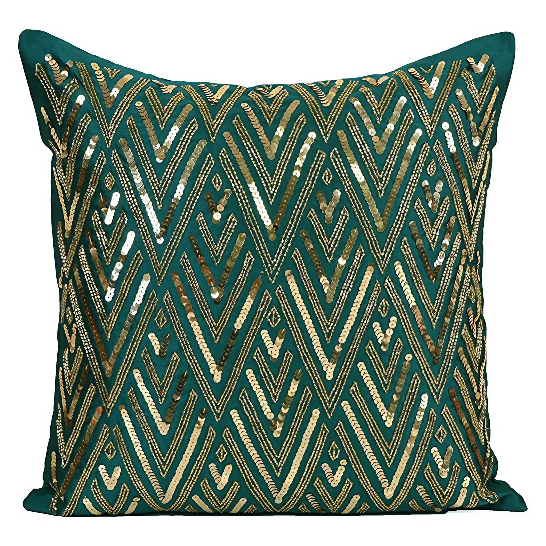 2023 nouveauté décorative perlée Texture verte broderie fermeture éclair cachée oreiller saisonnier housse de coussin pour canapé