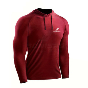 Sweat-shirts de sport à capuche pour hommes, compression, logo personnalisé, séchage rapide, respirant, motif uni, poche, teinture unie, pour l'hiver et les activités de plein air - Product Image 1