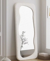 Miroir mural et de sol en tissu polaire Teddy beige 60x160cm, en bois MDF, décoration intérieure moderne et mignonne, directement de l'usine, certifié BSCI