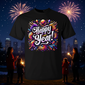 T-Shirt per Capodanno Familiare 2026 con Motivo Fuochi d'Artificio, Abbigliamento Promozionale Coordinato per la Stagione Festiva - Product Image 3