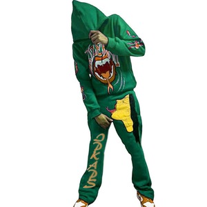 Sudadera con capucha y chándal de lana con estampado de soplo Unisex personalizado 2024 con pantalones de chándal acampanados apilados para invierno - Product Image 6