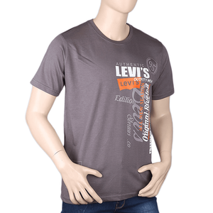 Camiseta de manga corta con cuello redondo y estampado para hombre - Gris - Product Image 1