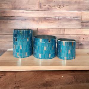 Soportes votivos de vidrio azul y plateado de lujo, tarros de linterna elegantes para fiesta en casa y trabajo de mosaico decorativo para festivales - Product Image 4