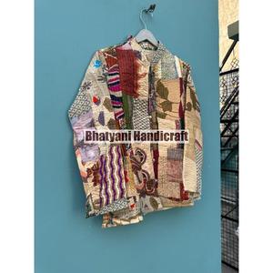Chaqueta Kantha Acolchada Unisex de Algodón Indio Hecha a Mano, Estilo Bohemio, Transpirable, Reversible, de Secado Rápido, para Otoño e Invierno - Product Image 3