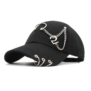 Venta al por mayor Unisex Deportes Sombreros Gorras de béisbol 6 Paneles Gorras Con Cadena de Metal Hip Pop Punk Rock - Product Image 3