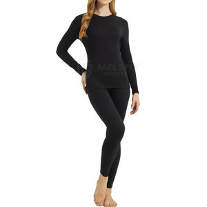 Combinaison de compression à manches longues pour femme, noire, en spandex et coton, séchage rapide, ajustement sans couture, ensemble haut et leggings - Product Image 1